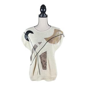Vintage 80’s Geometric Faux Leather Appliqué Sweater Vest